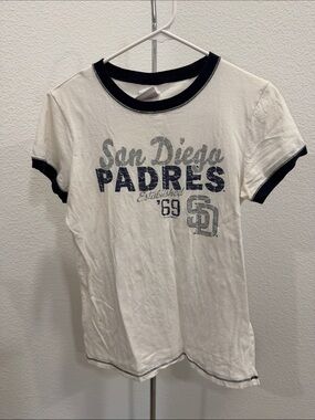 5th & Ocean White Ringer Tee with Navy Padres Graphic